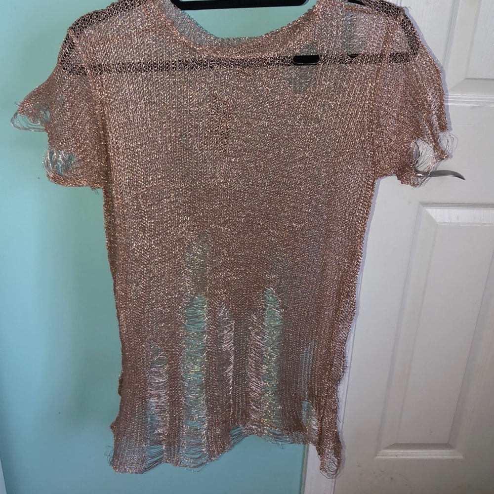 Distressed rose gold mesh top